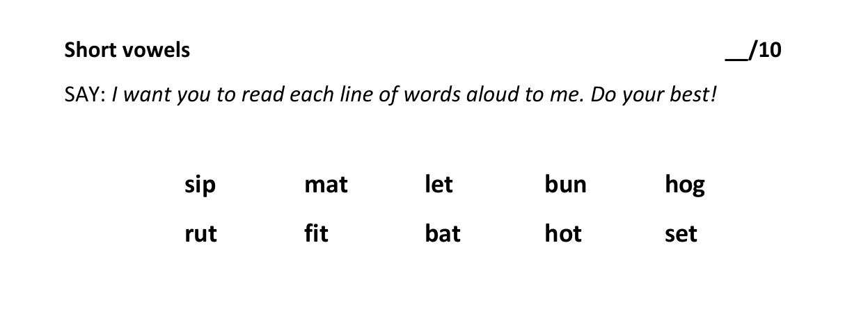 phonics survey example section